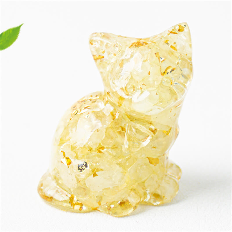 EverestArtStudios Sitting Cat  Resin Gravel Pink Crystal Citrine White Crystal Lapis Lazuli Soothing Desktop Decoration