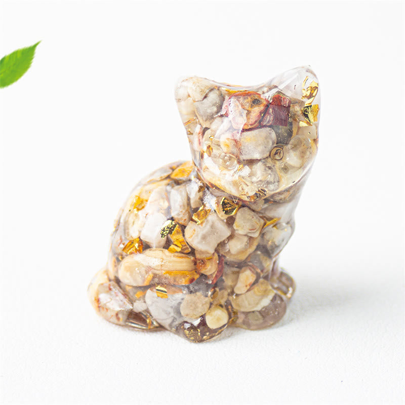 Buddha Stones Sitting Cat  Resin Gravel Pink Crystal Citrine White Crystal Lapis Lazuli Soothing Desktop Decoration