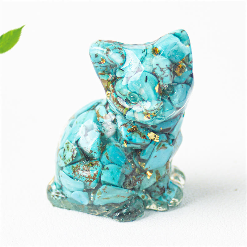 EverestArtStudios Sitting Cat  Resin Gravel Pink Crystal Citrine White Crystal Lapis Lazuli Soothing Desktop Decoration