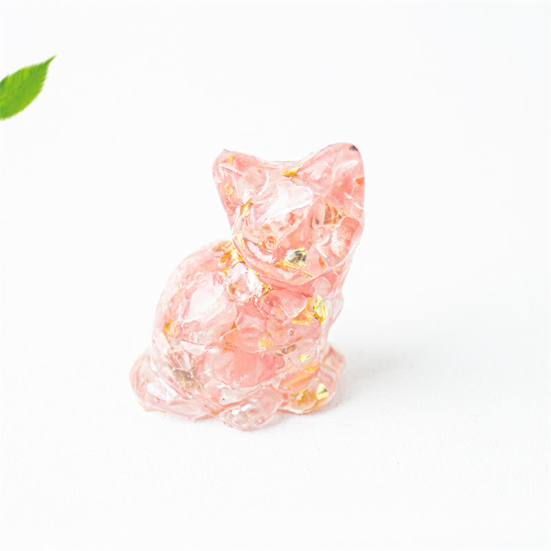 Buddha Stones Sitting Cat  Resin Gravel Pink Crystal Citrine White Crystal Lapis Lazuli Soothing Desktop Decoration