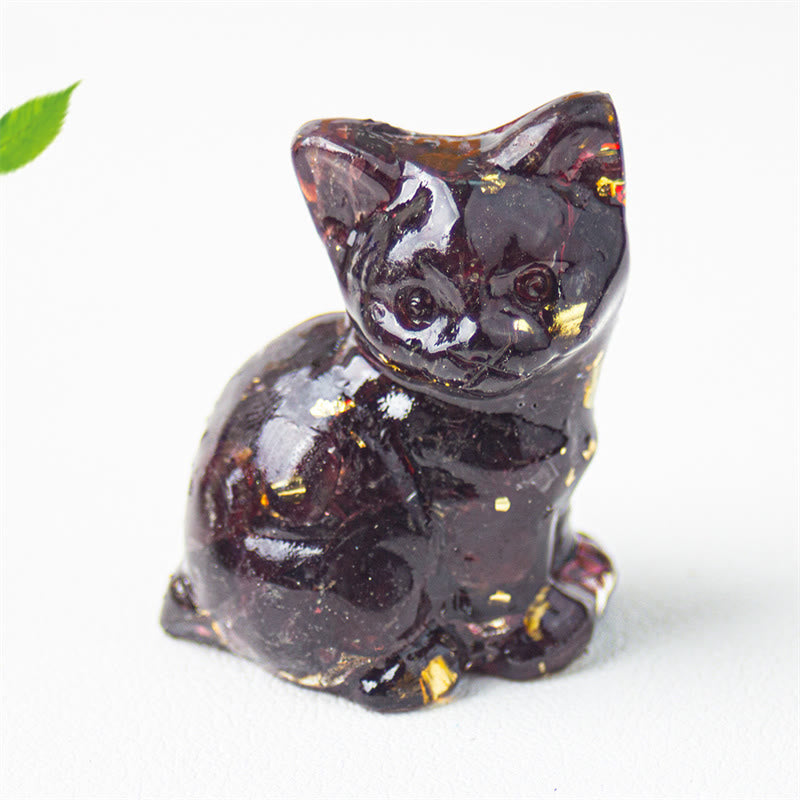 Buddha Stones Sitting Cat  Resin Gravel Pink Crystal Citrine White Crystal Lapis Lazuli Soothing Desktop Decoration