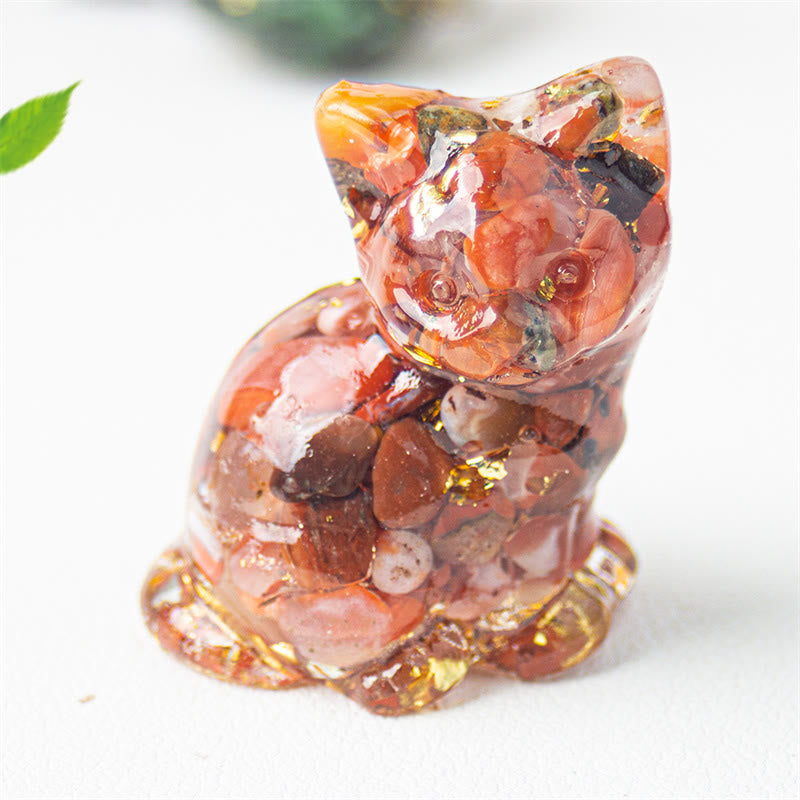 Buddha Stones Sitting Cat  Resin Gravel Pink Crystal Citrine White Crystal Lapis Lazuli Soothing Desktop Decoration