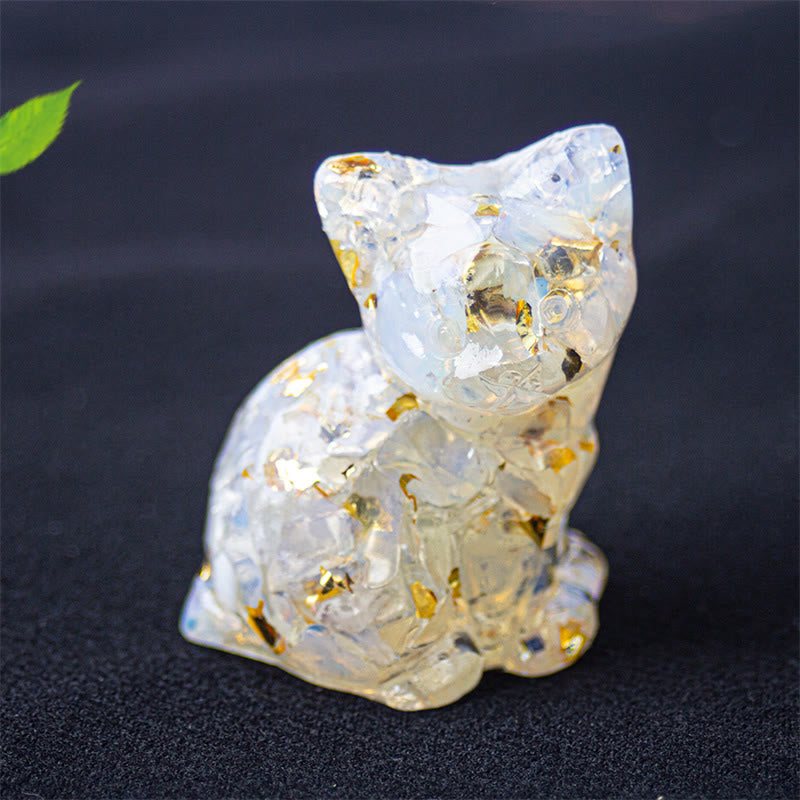 Buddha Stones Sitting Cat  Resin Gravel Pink Crystal Citrine White Crystal Lapis Lazuli Soothing Desktop Decoration