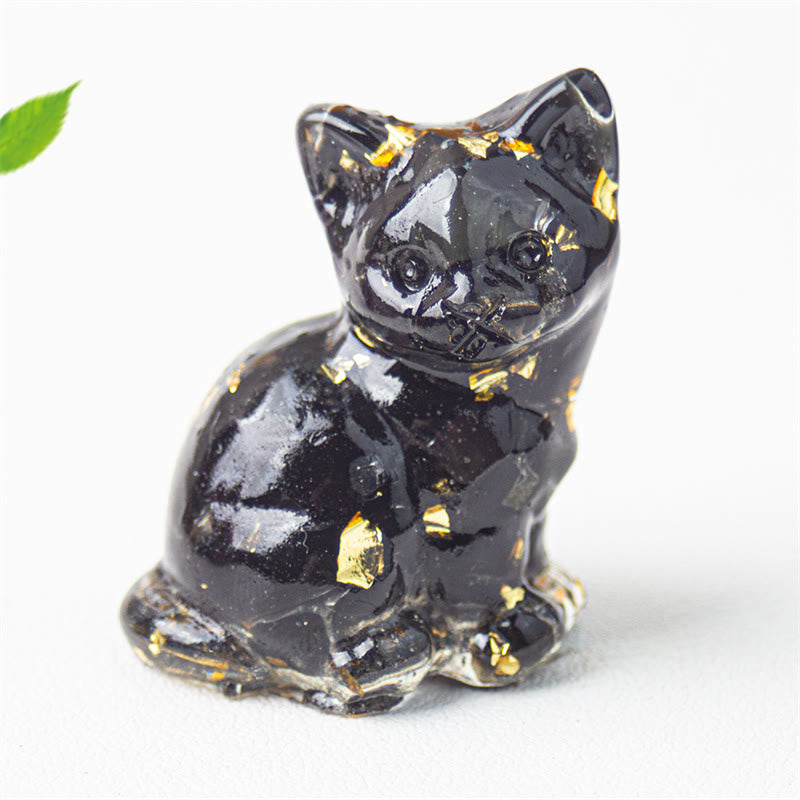 EverestArtStudios Sitting Cat  Resin Gravel Pink Crystal Citrine White Crystal Lapis Lazuli Soothing Desktop Decoration