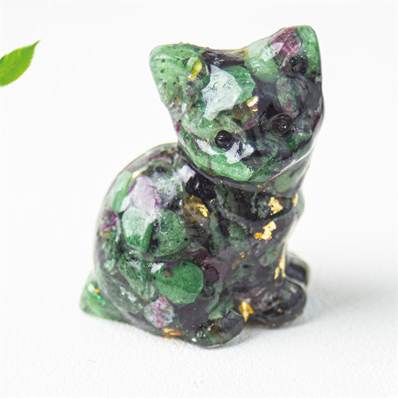 EverestArtStudios Sitting Cat  Resin Gravel Pink Crystal Citrine White Crystal Lapis Lazuli Soothing Desktop Decoration
