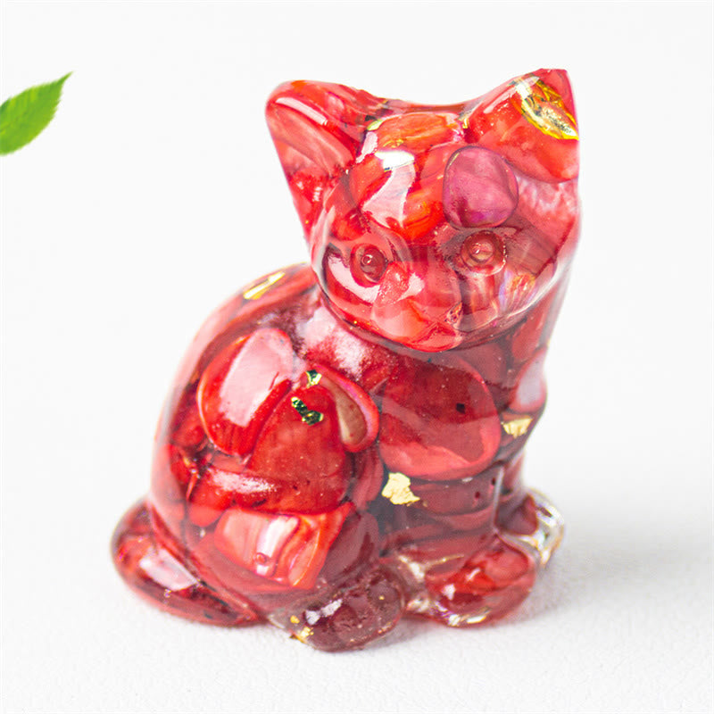 EverestArtStudios Sitting Cat  Resin Gravel Pink Crystal Citrine White Crystal Lapis Lazuli Soothing Desktop Decoration