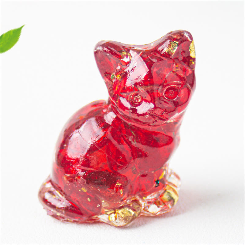 EverestArtStudios Sitting Cat  Resin Gravel Pink Crystal Citrine White Crystal Lapis Lazuli Soothing Desktop Decoration
