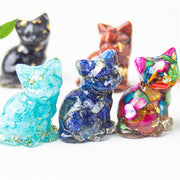 EverestArtStudios Sitting Cat  Resin Gravel Pink Crystal Citrine White Crystal Lapis Lazuli Soothing Desktop Decoration