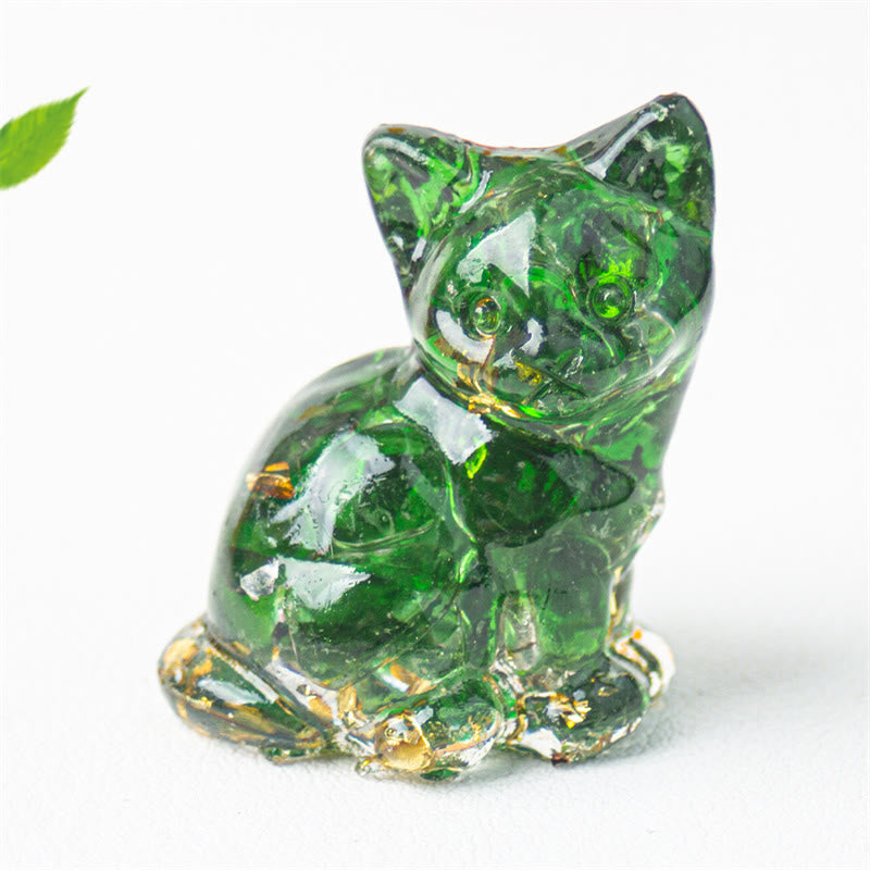 Buddha Stones Sitting Cat  Resin Gravel Pink Crystal Citrine White Crystal Lapis Lazuli Soothing Desktop Decoration