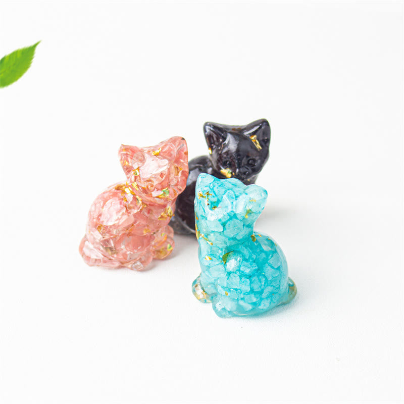 EverestArtStudios Sitting Cat  Resin Gravel Pink Crystal Citrine White Crystal Lapis Lazuli Soothing Desktop Decoration