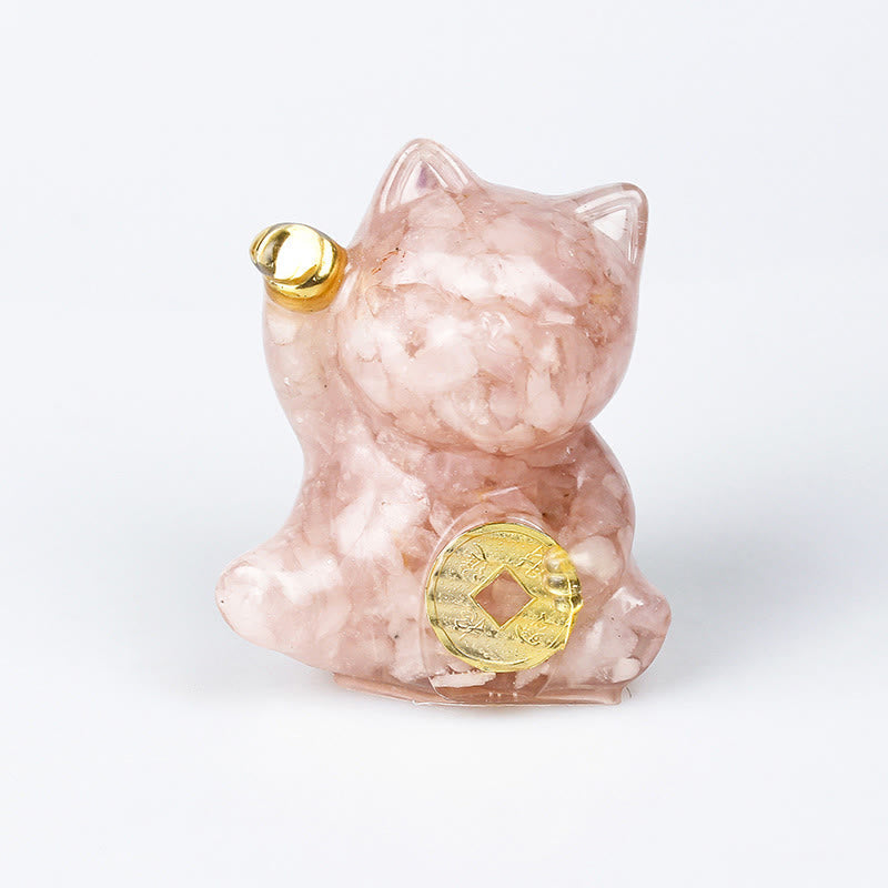 Buddha Stones Lucky Cat Copper Coin Turquoise Labradorite Pink Crystal Amethyst Strength Home Decoration