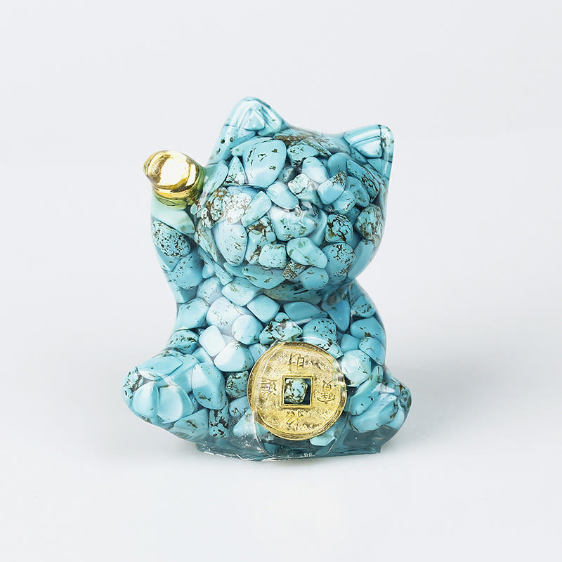 Buddha Stones Lucky Cat Copper Coin Turquoise Labradorite Pink Crystal Amethyst Strength Home Decoration