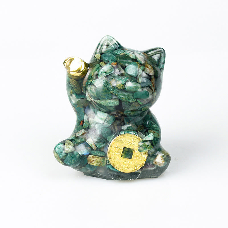 Buddha Stones Lucky Cat Copper Coin Turquoise Labradorite Pink Crystal Amethyst Strength Home Decoration