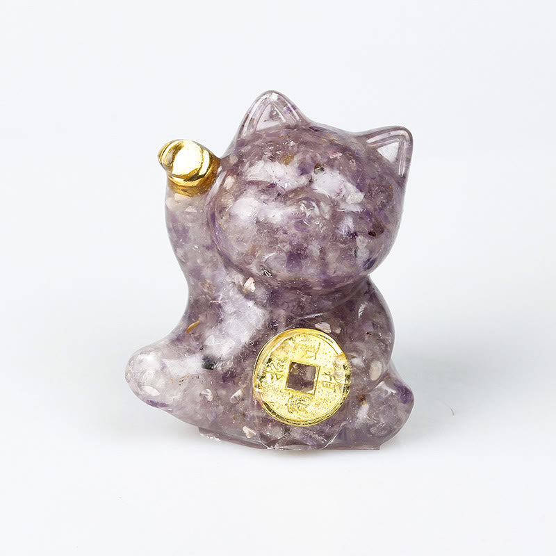 Buddha Stones Lucky Cat Copper Coin Turquoise Labradorite Pink Crystal Amethyst Strength Home Decoration