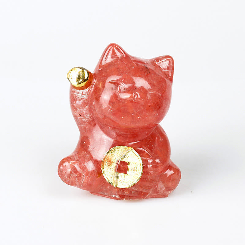 Buddha Stones Lucky Cat Copper Coin Turquoise Labradorite Pink Crystal Amethyst Strength Home Decoration