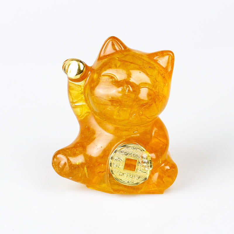 Buddha Stones Lucky Cat Copper Coin Turquoise Labradorite Pink Crystal Amethyst Strength Home Decoration