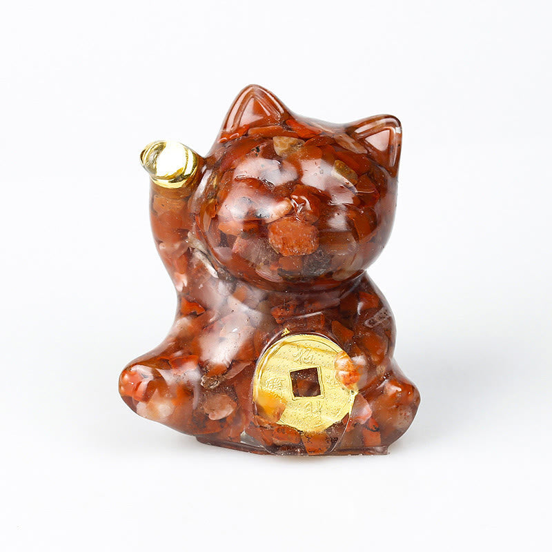 Buddha Stones Lucky Cat Copper Coin Turquoise Labradorite Pink Crystal Amethyst Strength Home Decoration
