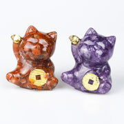 Buddha Stones Lucky Cat Copper Coin Turquoise Labradorite Pink Crystal Amethyst Strength Home Decoration