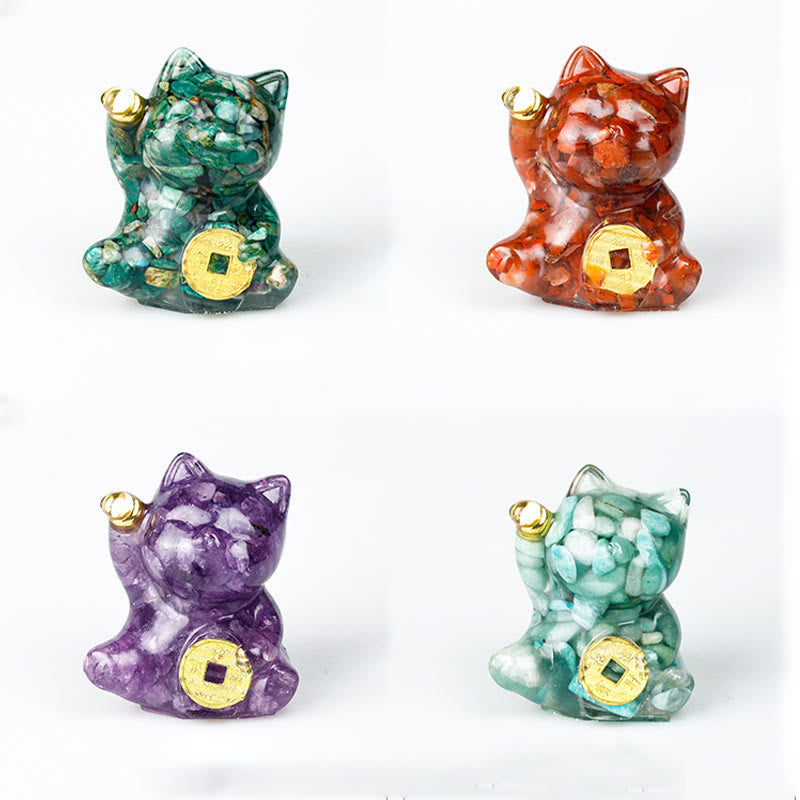 Buddha Stones Lucky Cat Copper Coin Turquoise Labradorite Pink Crystal Amethyst Strength Home Decoration