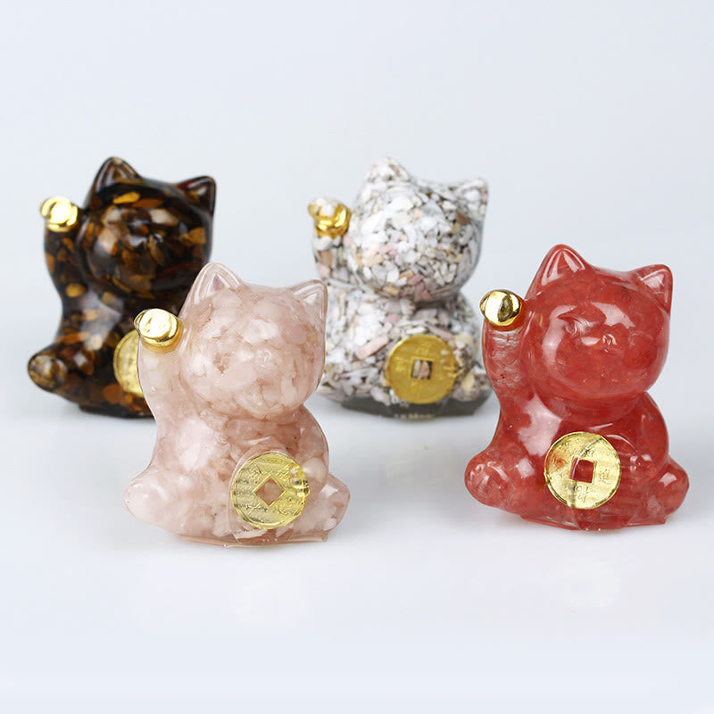 Buddha Stones Lucky Cat Copper Coin Turquoise Labradorite Pink Crystal Amethyst Strength Home Decoration