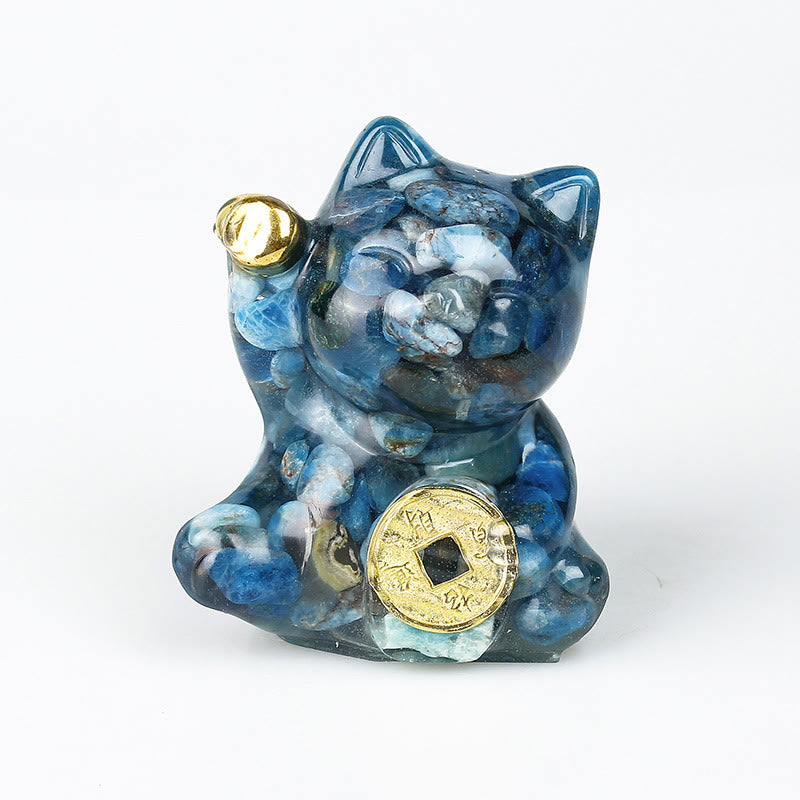 EverestArtStudios Lucky Cat Copper Coin Turquoise Labradorite Pink Crystal Amethyst Strength Home Decoration