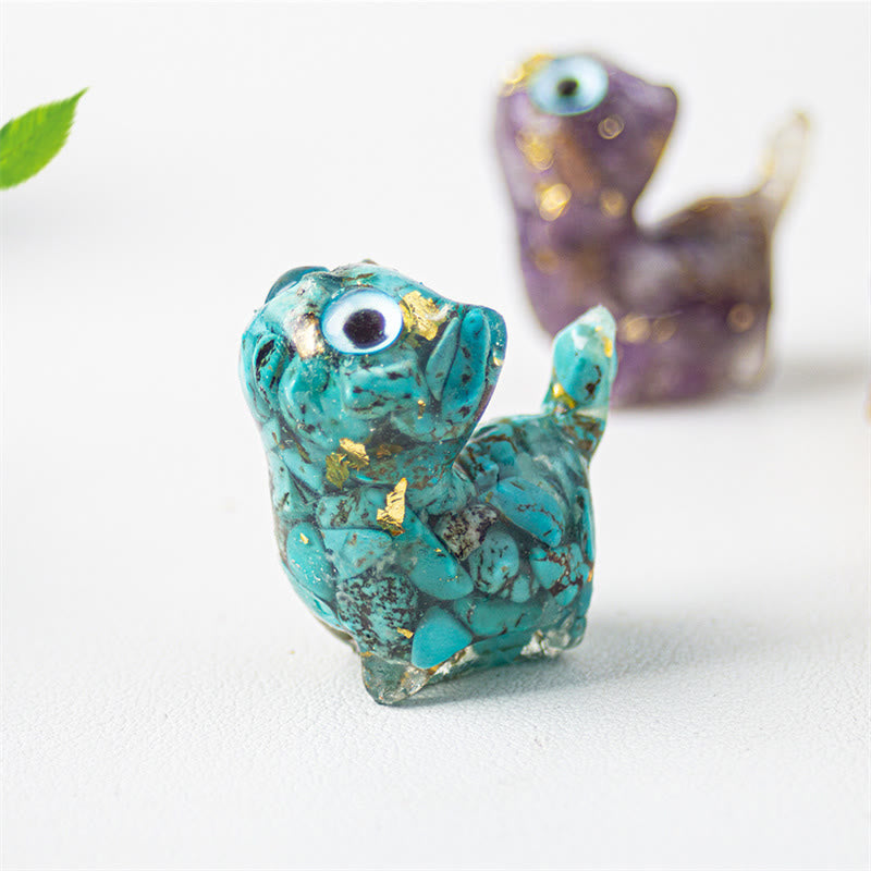 Buddha Stones Natural Crystal Turquoise Aquamarine Amethyst Cat Protection Decoration