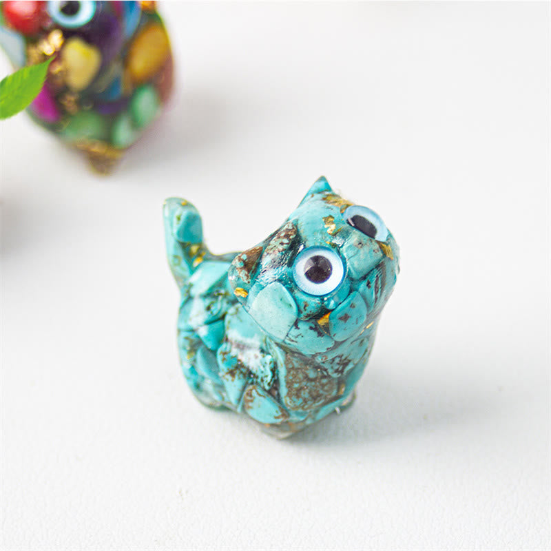 Buddha Stones Natural Crystal Turquoise Aquamarine Amethyst Cat Protection Decoration