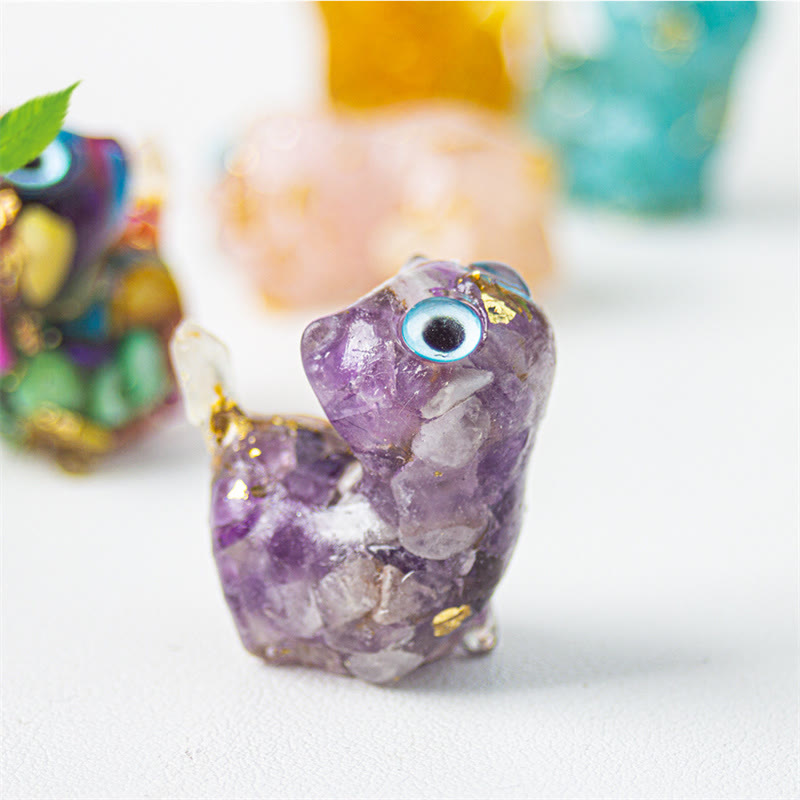 Buddha Stones Natural Crystal Turquoise Aquamarine Amethyst Cat Protection Decoration