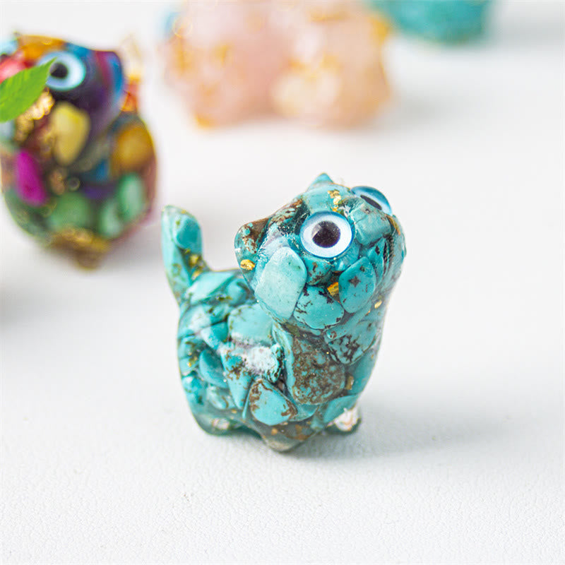 EverestArtStudios Natural Crystal Turquoise Aquamarine Amethyst Cat Protection Decoration