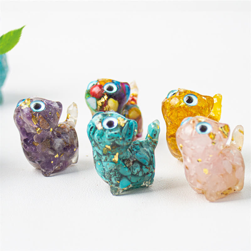 Buddha Stones Natural Crystal Turquoise Aquamarine Amethyst Cat Protection Decoration