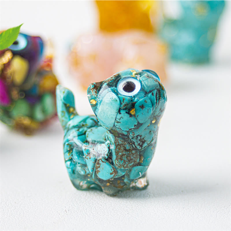 Buddha Stones Natural Crystal Turquoise Aquamarine Amethyst Cat Protection Decoration
