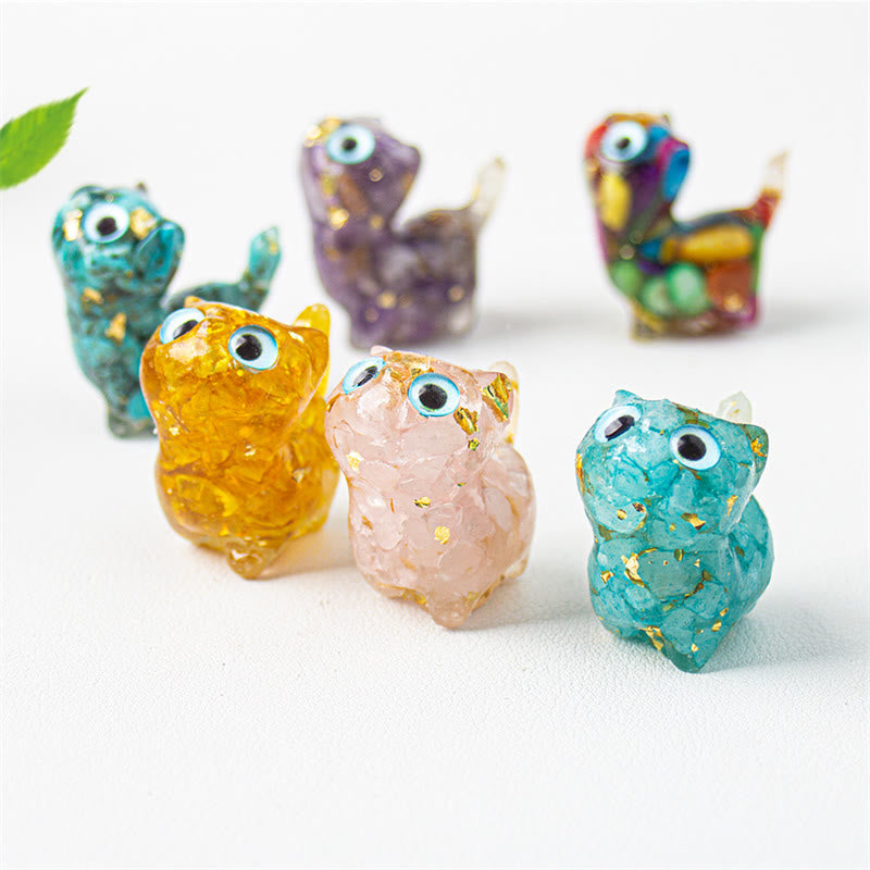Buddha Stones Natural Crystal Turquoise Aquamarine Amethyst Cat Protection Decoration
