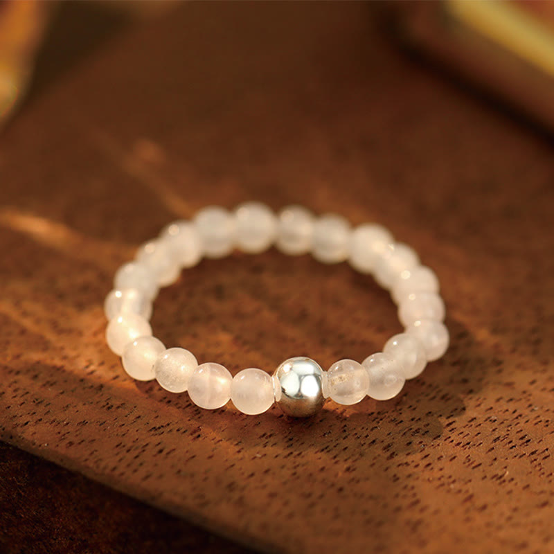 EverestArtStudios 925 Sterling Silver Crystal Beads White Jade Black Onyx Blessing Elastic Ring
