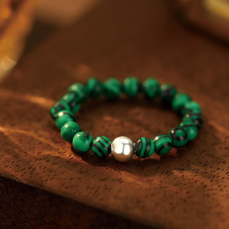 EverestArtStudios 925 Sterling Silver Crystal Beads White Jade Black Onyx Blessing Elastic Ring