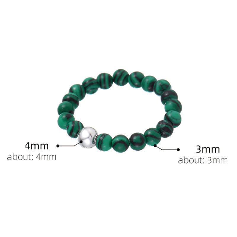 EverestArtStudios 925 Sterling Silver Crystal Beads White Jade Black Onyx Blessing Elastic Ring