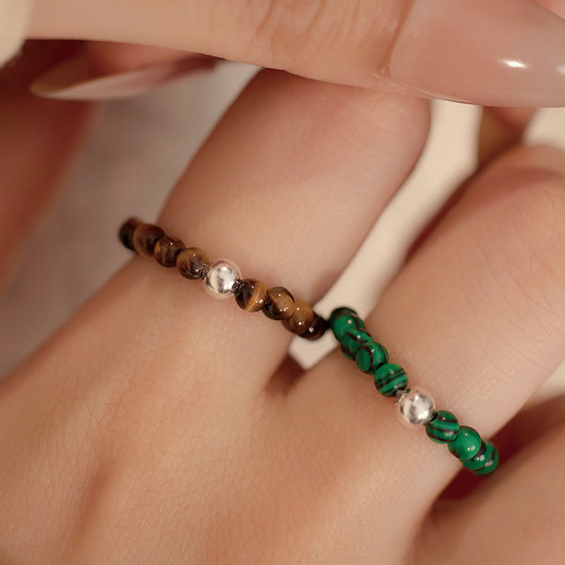 EverestArtStudios 925 Sterling Silver Crystal Beads White Jade Black Onyx Blessing Elastic Ring