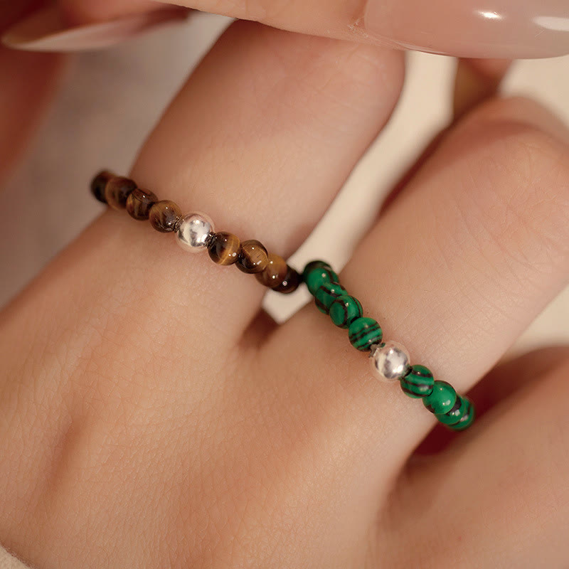 EverestArtStudios 925 Sterling Silver Crystal Beads White Jade Black Onyx Blessing Elastic Ring