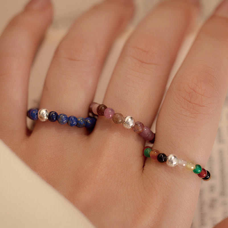 EverestArtStudios 925 Sterling Silver Crystal Beads White Jade Black Onyx Blessing Elastic Ring