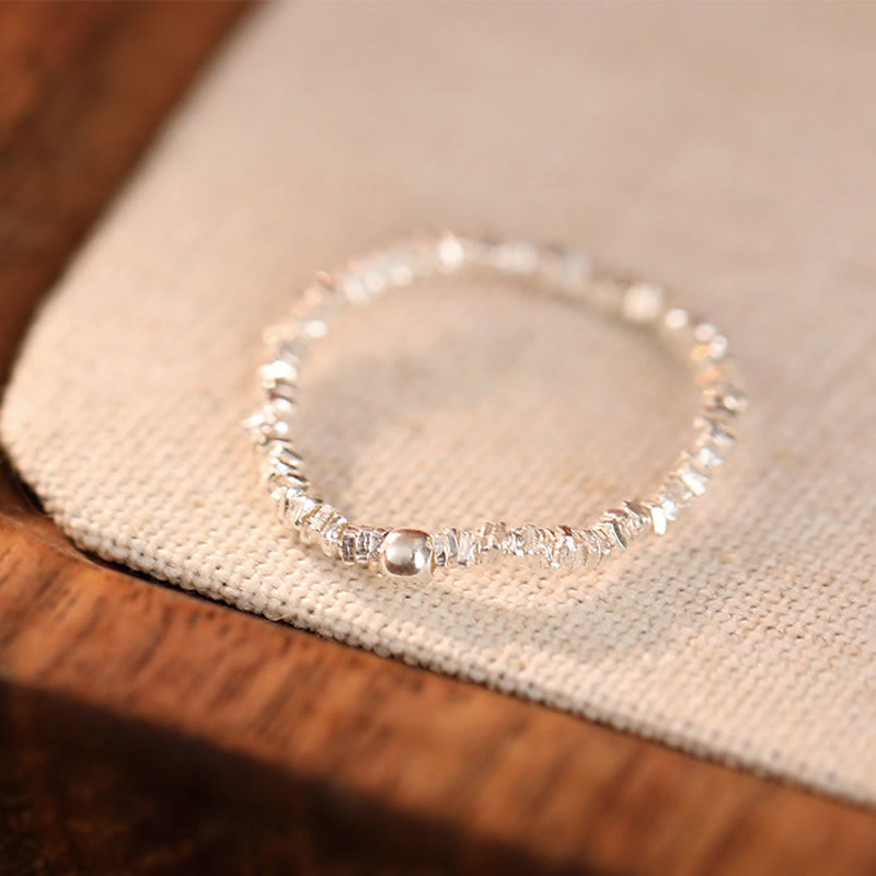 EverestArtstudios 925 Sterling Silver Natural Small Hetian Jade Bead Luck Elastic Ring