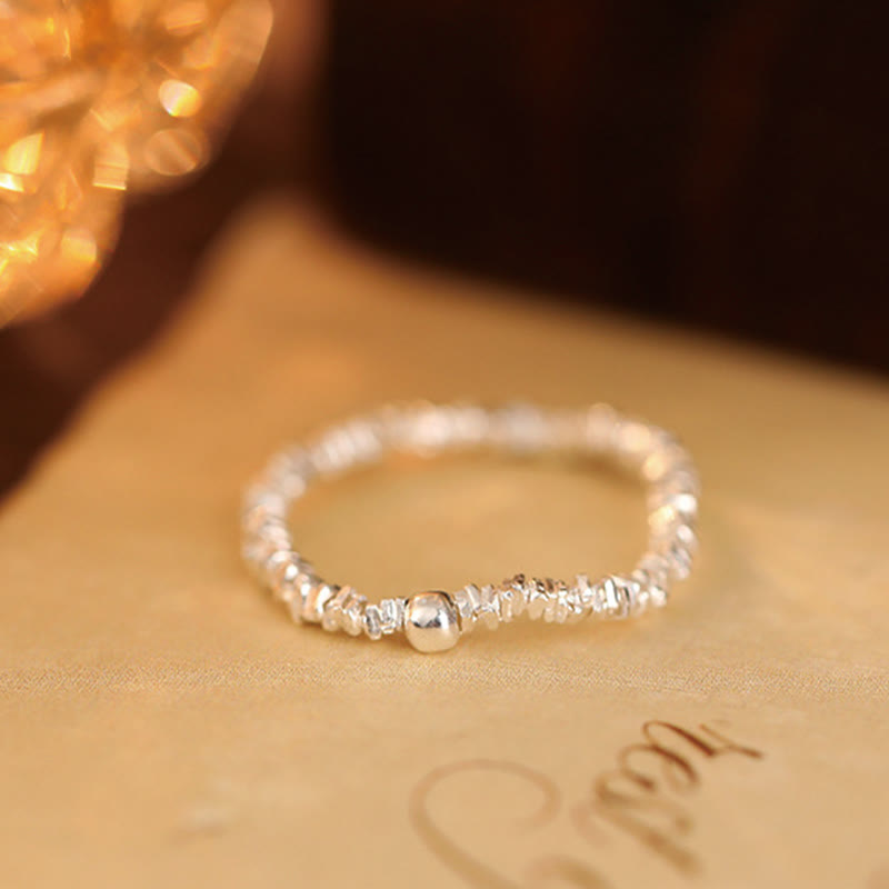EverestArtstudios 925 Sterling Silver Natural Small Hetian Jade Bead Luck Elastic Ring