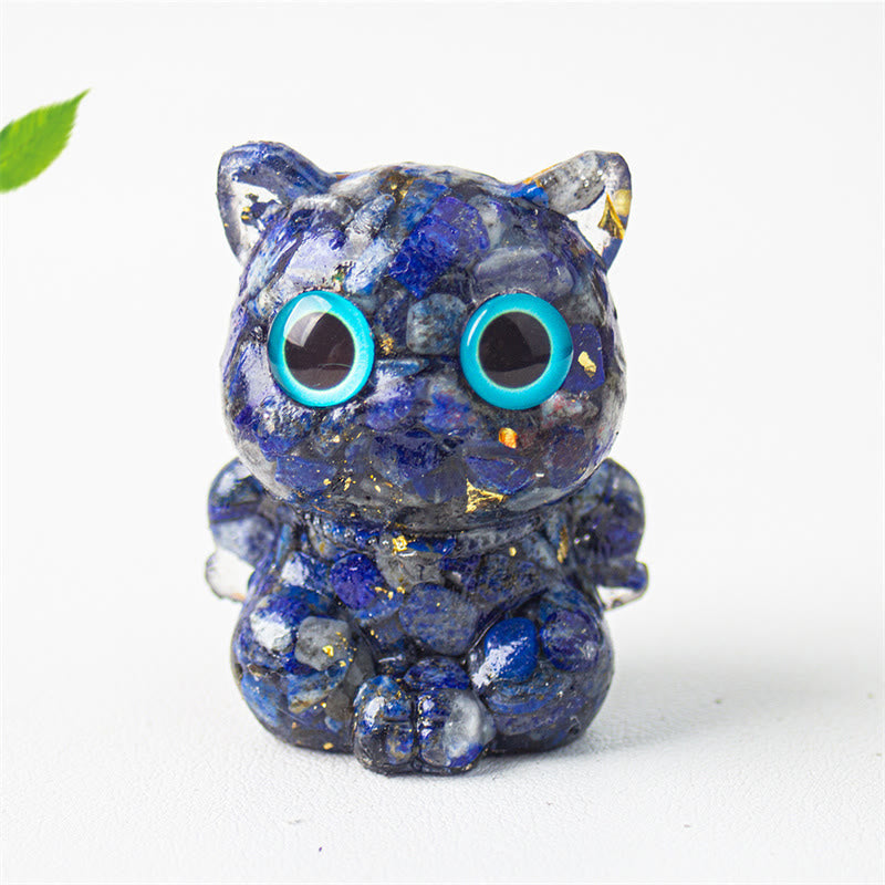 Buddha Stones Cute Cat Lazurite Lapis Lazuli Amethyst Black Obsidian Aquamarine Crystal Resin Positive Home Decoration