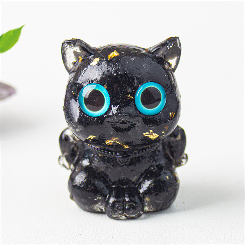 Buddha Stones Cute Cat Lazurite Lapis Lazuli Amethyst Black Obsidian Aquamarine Crystal Resin Positive Home Decoration