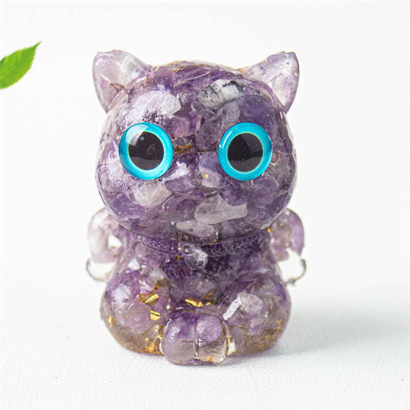 Buddha Stones Cute Cat Lazurite Lapis Lazuli Amethyst Black Obsidian Aquamarine Crystal Resin Positive Home Decoration