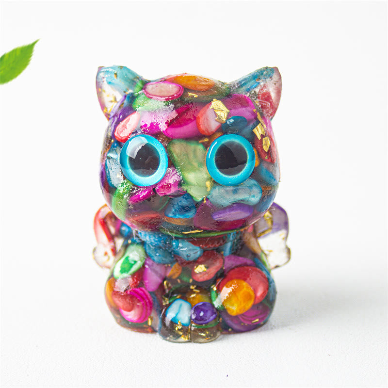 Buddha Stones Cute Cat Lazurite Lapis Lazuli Amethyst Black Obsidian Aquamarine Crystal Resin Positive Home Decoration