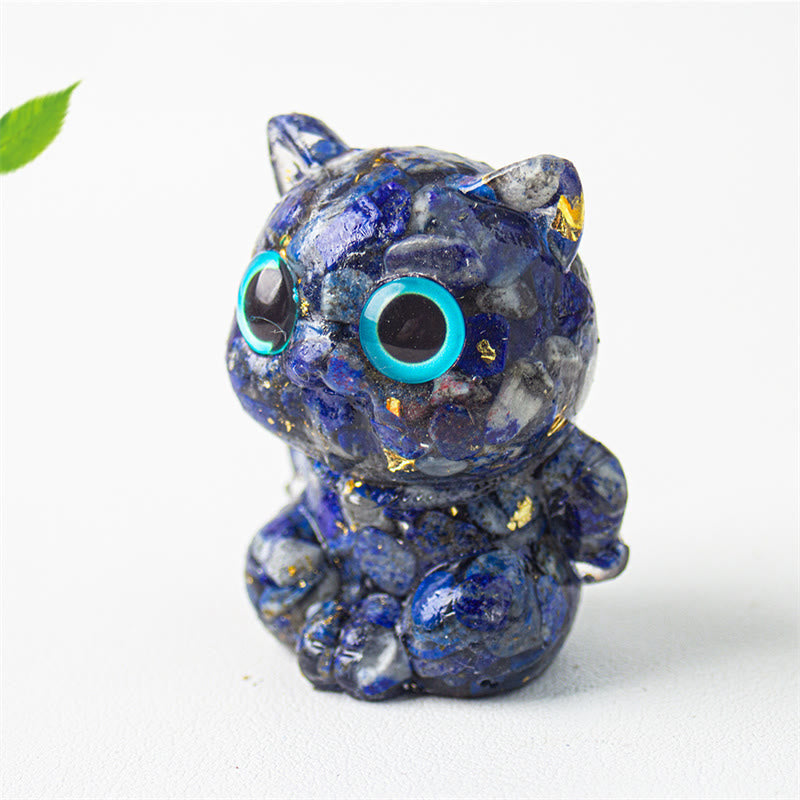 Buddha Stones Cute Cat Lazurite Lapis Lazuli Amethyst Black Obsidian Aquamarine Crystal Resin Positive Home Decoration