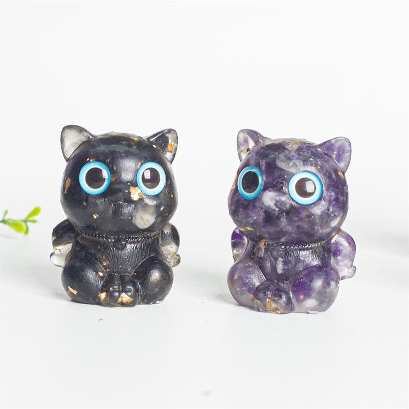 Buddha Stones Cute Cat Lazurite Lapis Lazuli Amethyst Black Obsidian Aquamarine Crystal Resin Positive Home Decoration