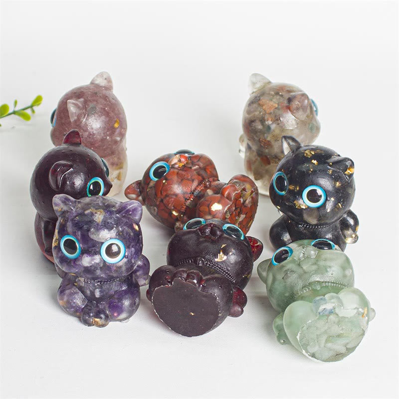 Buddha Stones Cute Cat Lazurite Lapis Lazuli Amethyst Black Obsidian Aquamarine Crystal Resin Positive Home Decoration