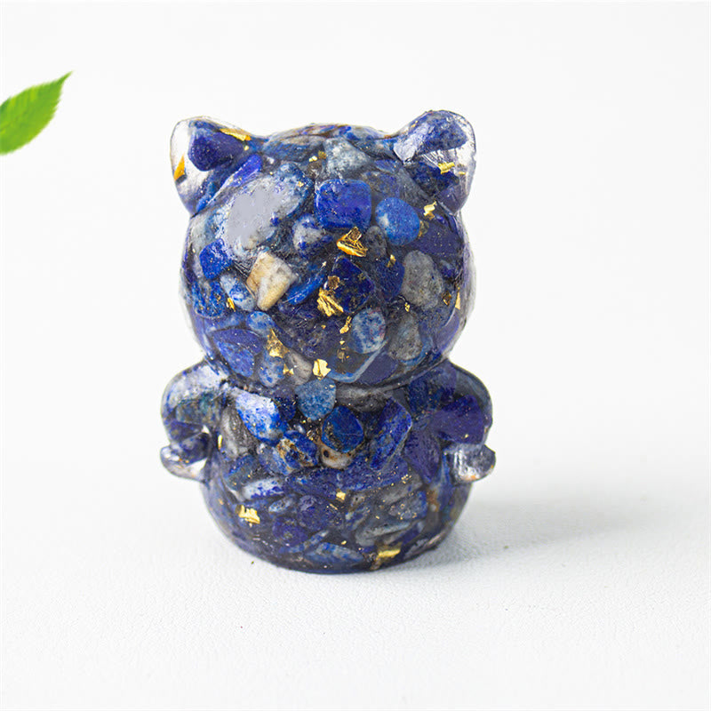 Buddha Stones Cute Cat Lazurite Lapis Lazuli Amethyst Black Obsidian Aquamarine Crystal Resin Positive Home Decoration