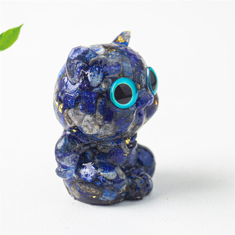 Buddha Stones Cute Cat Lazurite Lapis Lazuli Amethyst Black Obsidian Aquamarine Crystal Resin Positive Home Decoration