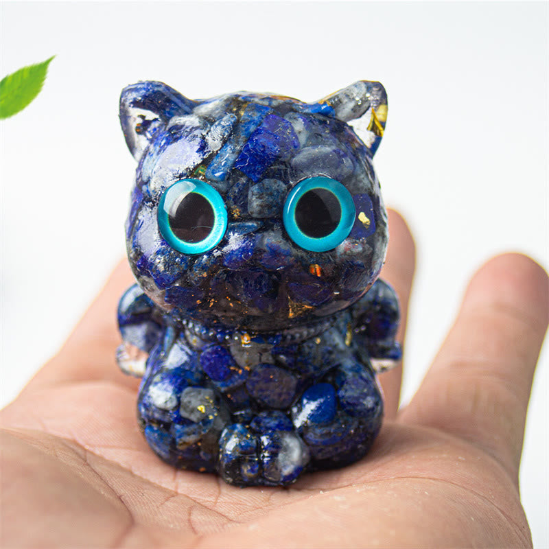 Buddha Stones Cute Cat Lazurite Lapis Lazuli Amethyst Black Obsidian Aquamarine Crystal Resin Positive Home Decoration